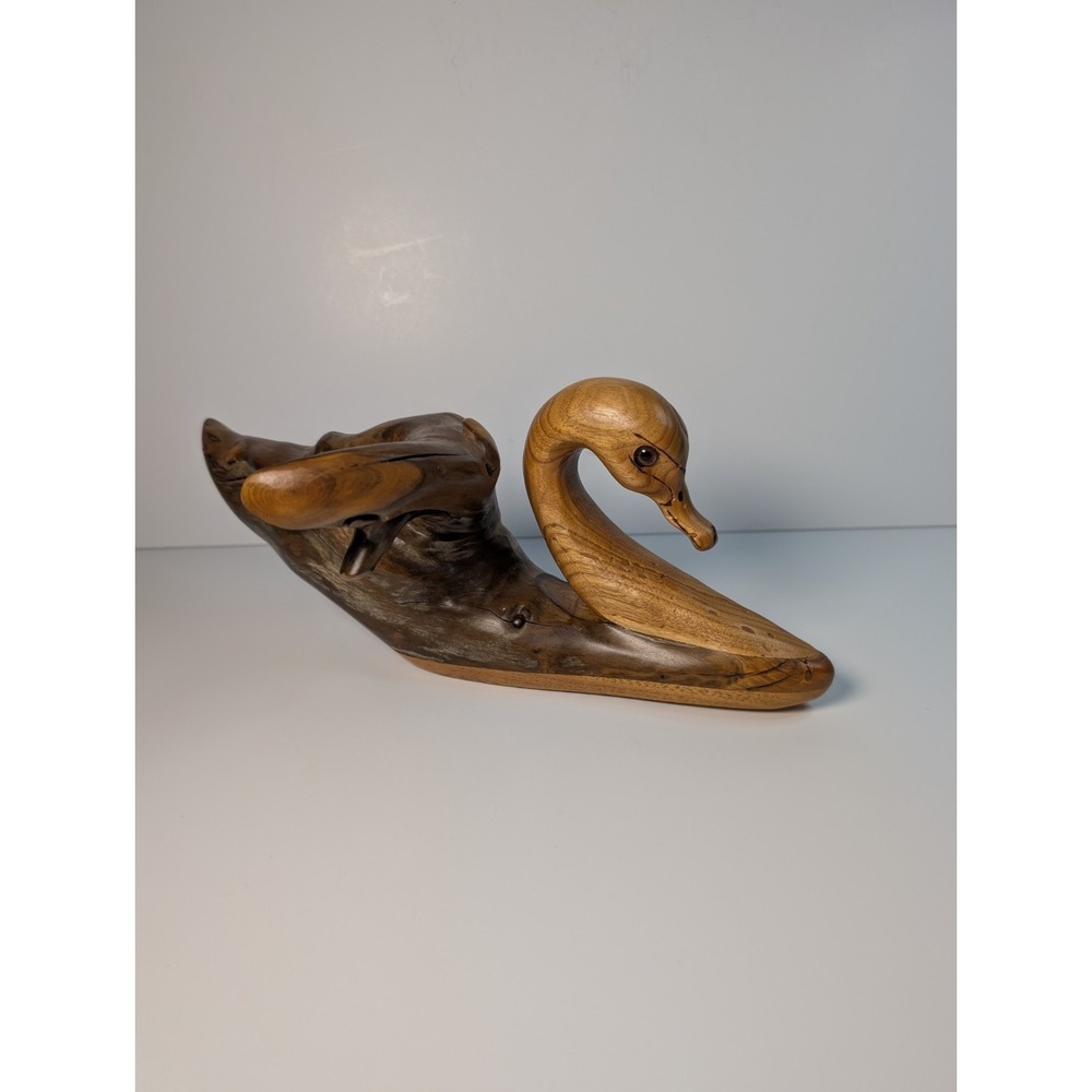 Vtg Tundra Swan Wood Hand Carved Driftwood By N. A.‎ Needham Canada Laberge Lake - Picture 5 of 10